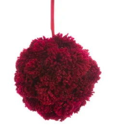 Burgundy Red Plush Glittered Pom Pom Christmas Ball Ornament 6" (152.4 Mm)