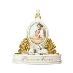 Roman 8.5" White And Gold Holy Family "Peace On Earth" Christmas Candle Holder
