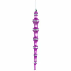 4ct Orchid Purple Shatterproof Shiny Icicle Christmas Finial Ornaments 12"