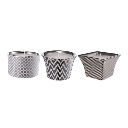 Set Of 3 Silver And White Contemporary Herringbone Candles 3.75" 3 Set Of 3 Silver And White Contemporary Herringbone Candles 3.75"