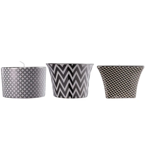 Set Of 3 Silver And White Contemporary Herringbone Candles 3.75" 5 Set Of 3 Silver And White Contemporary Herringbone Candles 3.75" - Image 3