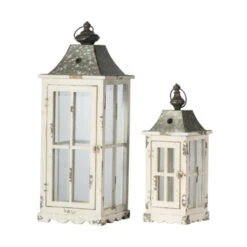 Set Of 2 Silver And White Evelyn Enclosed Lanterns With Handle 27.25" -Ornaments Store dabhg 32877 2 49489.1665087790