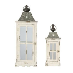 Set Of 2 Silver And White Evelyn Enclosed Lanterns With Handle 27.25" -Ornaments Store dabhg 32877 3 39127.1588350667