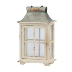Set Of 2 Silver And White Evelyn Enclosed Lanterns With Handle And Drawers 36.5" -Ornaments Store dabhg 32885 5 78870.1588353606