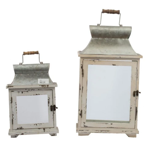 Set Of 2 Silver And White Vintage Style Evelyn Lanterns With Handle 19.5" 3 Set Of 2 Silver And White Vintage Style Evelyn Lanterns With Handle 19.5"