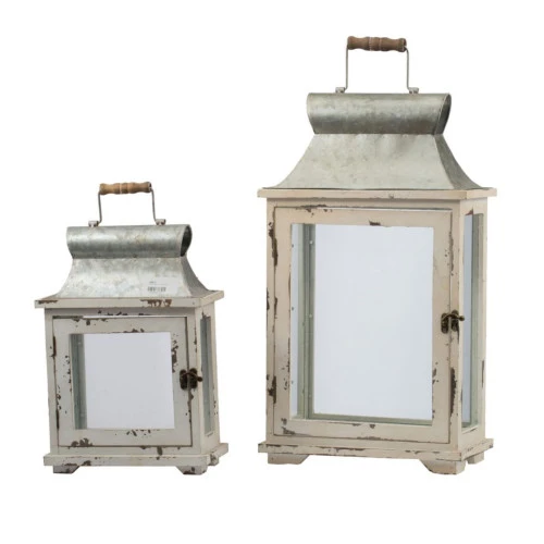 Set Of 2 Silver And White Vintage Style Evelyn Lanterns With Handle 19.5" 4 Set Of 2 Silver And White Vintage Style Evelyn Lanterns With Handle 19.5" - Image 2
