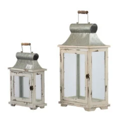 Set Of 2 Silver And White Vintage Style Evelyn Lanterns With Handle 19.5" 10 Set Of 2 Silver And White Vintage Style Evelyn Lanterns With Handle 19.5" -Ornaments Store dabhg 38913 4 85817.1663860520