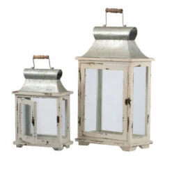 Set Of 2 Silver And White Vintage Style Evelyn Lanterns With Handle 19.5" 13 Set Of 2 Silver And White Vintage Style Evelyn Lanterns With Handle 19.5" -Ornaments Store dabhg 38913 6 96912.1588368237