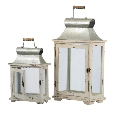 Set Of 2 Silver And White Vintage Style Evelyn Lanterns With Handle 19.5" 8 Set Of 2 Silver And White Vintage Style Evelyn Lanterns With Handle 19.5" - Image 6