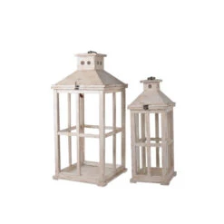 Set Of 2 White Distressed Finish Reed Candle Hanging Lanterns 25" -Ornaments Store dabhg 41087 1 25569.1664292924