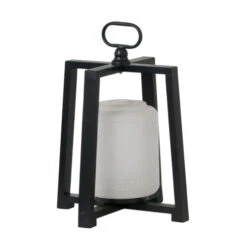 16.25" Black And White Contemporary Lantern With Frame