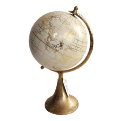 15" Gold And White Globe On Stand Tabletop Decor