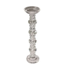 15.75" Clear Contemporary Geometric Crystal Candle Holder