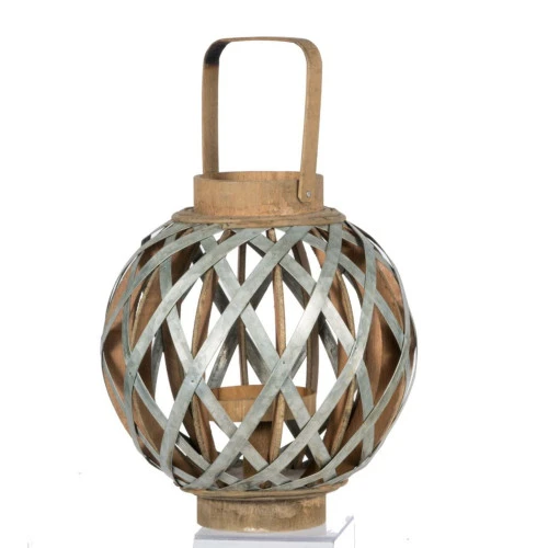 12.75" Silver And Natural Brown Classic Small Shanghai Round Lantern 4 12.75" Silver And Natural Brown Classic Small Shanghai Round Lantern - Image 2