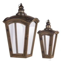 Set Of 2 Brown And Bronze Antique Style Coach House Lanterns 29.75"