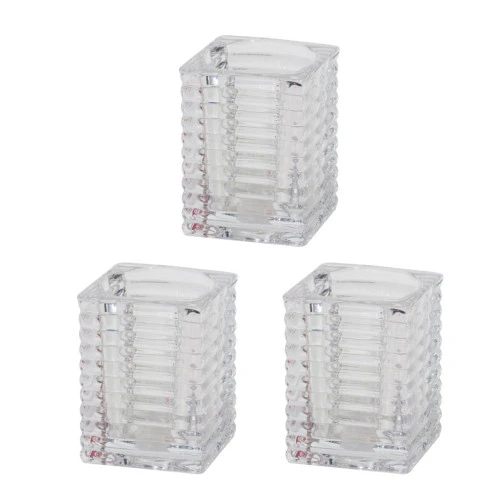 Set Of 3 Clear Glass Contemporary Rectangular Candle Holders 2.75" 3 Set Of 3 Clear Glass Contemporary Rectangular Candle Holders 2.75"