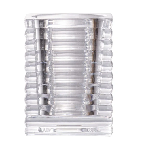 Set Of 3 Clear Glass Contemporary Rectangular Candle Holders 2.75" 4 Set Of 3 Clear Glass Contemporary Rectangular Candle Holders 2.75" - Image 2