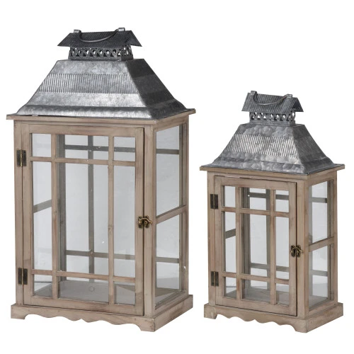 Set Of 2 Gray And Silver Classic Scape Lanterns 25.5" 3 Set Of 2 Gray And Silver Classic Scape Lanterns 25.5"