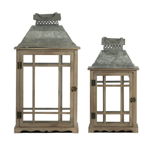 Set Of 2 Gray And Silver Classic Scape Lanterns 25.5" 4 Set Of 2 Gray And Silver Classic Scape Lanterns 25.5" - Image 2