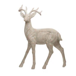 31" White Magnesium Naturalistic Deer Figurine Statue