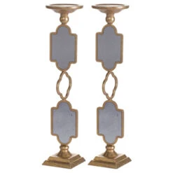 Set Of 2 Gold And Gray Vintage Style Grand Candle Holders 3.75"