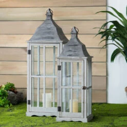 Set Of 3 Gray And Clear Classic Window Scape Lanterns 36" 7 Set Of 3 Gray And Clear Classic Window Scape Lanterns 36" -Ornaments Store dabhg hp42236 2 97033.1665087796