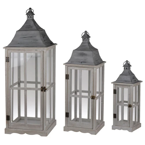 Set Of 3 Gray And Clear Classic Window Scape Lanterns 36" 4 Set Of 3 Gray And Clear Classic Window Scape Lanterns 36" - Image 2