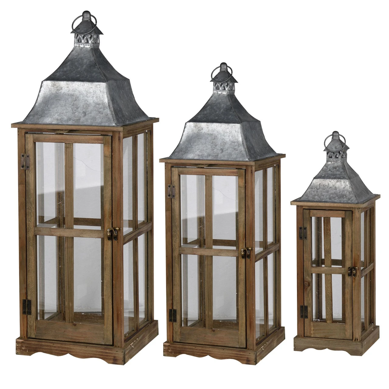 Set Of 3 Brown And Gray Classic Window Scape Lanterns 35.25" 3 Set Of 3 Brown And Gray Classic Window Scape Lanterns 35.25"