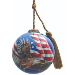 3" Stars, Stripes And Eagle Patriotic Christmas Glass Ball Ornament