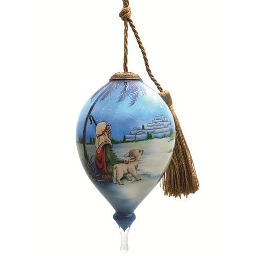 4.75" Shepherd Boy Overlooking City Religious Christmas Finial Shaped Glass Ornament 3 4.75" Shepherd Boy Overlooking City Religious Christmas Finial Shaped Glass Ornament
