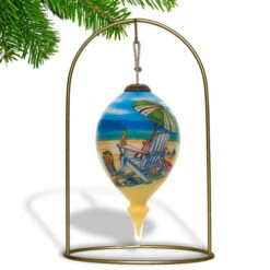 4.75” Blue And Beige Beach Themed Hand Painted Mouth Blown Glass Hanging Christmas Ornament -Ornaments Store dacf 1710303 3 72958.1601516016