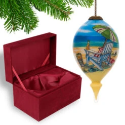 4.75” Blue And Beige Beach Themed Hand Painted Mouth Blown Glass Hanging Christmas Ornament -Ornaments Store dacf 1710303 4 72733.1601516017