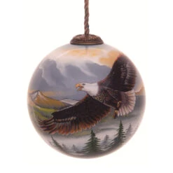 3” Multi-Colored Soaring Eagle Hand Painted Mouth Blown Glass Hanging Christmas Ornament