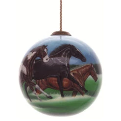 4” Black And Brown Horse Power Hand Painted Mouth Blown Glass Hanging Christmas Ornament