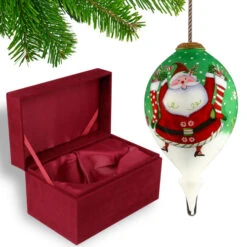 4.75” White And Green Candy Joy Santa Hand Painted Mouth Blown Glass Hanging Christmas Ornament -Ornaments Store dacf 1812011 3 68304.1601515725