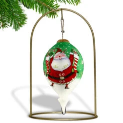 4.75” White And Green Candy Joy Santa Hand Painted Mouth Blown Glass Hanging Christmas Ornament -Ornaments Store dacf 1812011 5 48585.1601515725