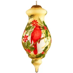 6" Merry Christmas Cardinal Spire Shaped Glass Ornament