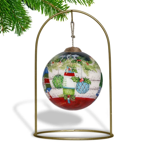 3” Green And Red Buoy Seas And Greetings Hand Painted Christmas Ornament 4 3” Green And Red Buoy Seas And Greetings Hand Painted Christmas Ornament - Image 2