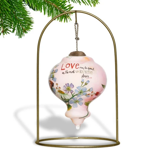 3.75” White And Green Floral Design Hand Painted Mouth Blown Glass Hanging Christmas Ornament 6 3.75” White And Green Floral Design Hand Painted Mouth Blown Glass Hanging Christmas Ornament - Image 4