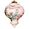 3.75” White And Green Floral Design Hand Painted Mouth Blown Glass Hanging Christmas Ornament