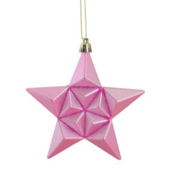 12ct Pink Bubblegum Matte Glittered Star Shatterproof Christmas Ornaments 5"