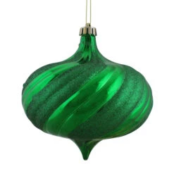 4ct Shiny Green Shatterproof Onion Drop Christmas Ornaments 5.75" (150mm)