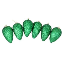 6ct Green Shatterproof Glittered Christmas Pine Cone Ornaments 6.5"