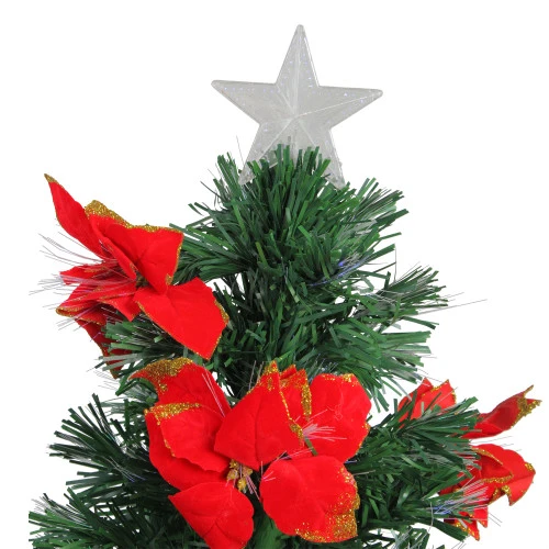 3' Pre-Lit Medium Fiber Optic Red Poinsettias Artificial Christmas Tree - Multicolor Lights 5 3' Pre-Lit Medium Fiber Optic Red Poinsettias Artificial Christmas Tree - Multicolor Lights - Image 3