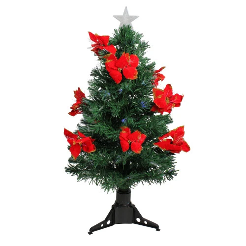 3' Pre-Lit Medium Fiber Optic Red Poinsettias Artificial Christmas Tree - Multicolor Lights 3 3' Pre-Lit Medium Fiber Optic Red Poinsettias Artificial Christmas Tree - Multicolor Lights