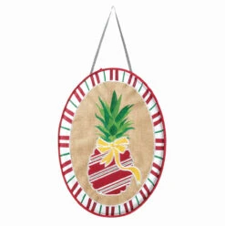 18" Red And Green Striped Pineapple Door Banner