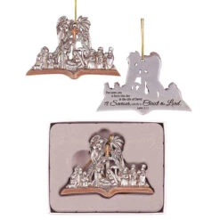4.75" Brown And Silver Colored Born Baby Jesus Nativity Christmas Ornament