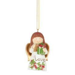 2.5" White And Green Angel With Gift Box Christmas Ornament