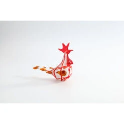 10" Red And White Hand Blown Glass Chicken Figurine