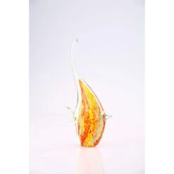 12" Yellow And Red Hand Blown Decorative Glass Fish Figurine
